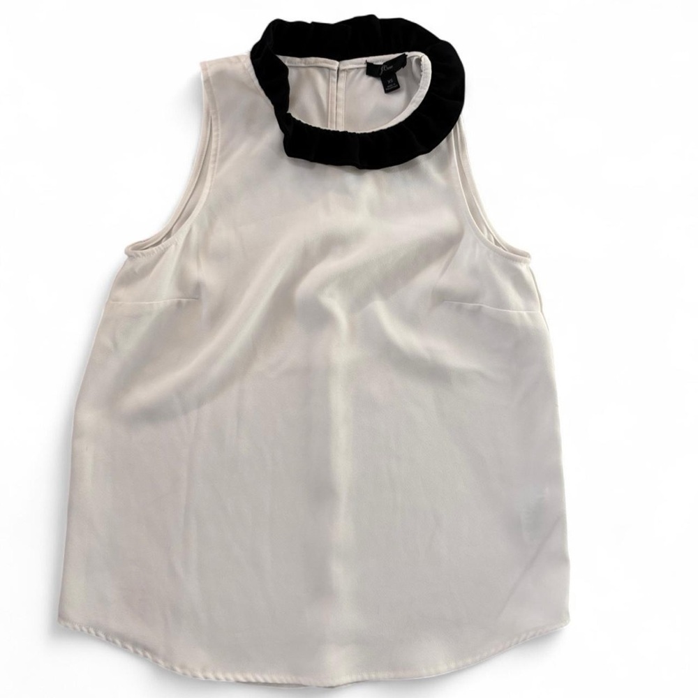 J. Crew Cream Blouse with Black Ruffle Collar
